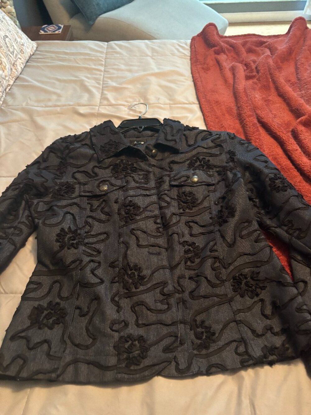 Analogy Women's Navy Blue Embroidered Jacket